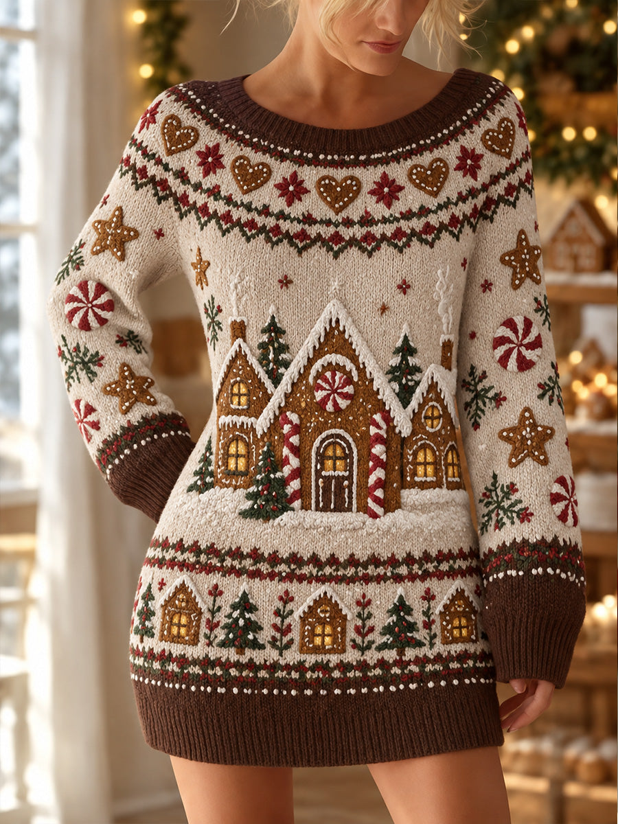 Damklänning i vintagestil med julmotiv, avslappnad och bekväm