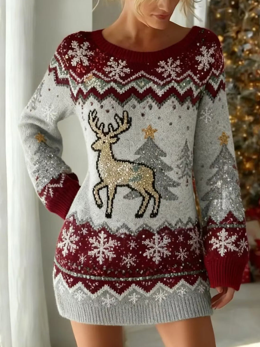 Kvinnors Vintage jul konst Skriv ut Casual Bekväm klänning