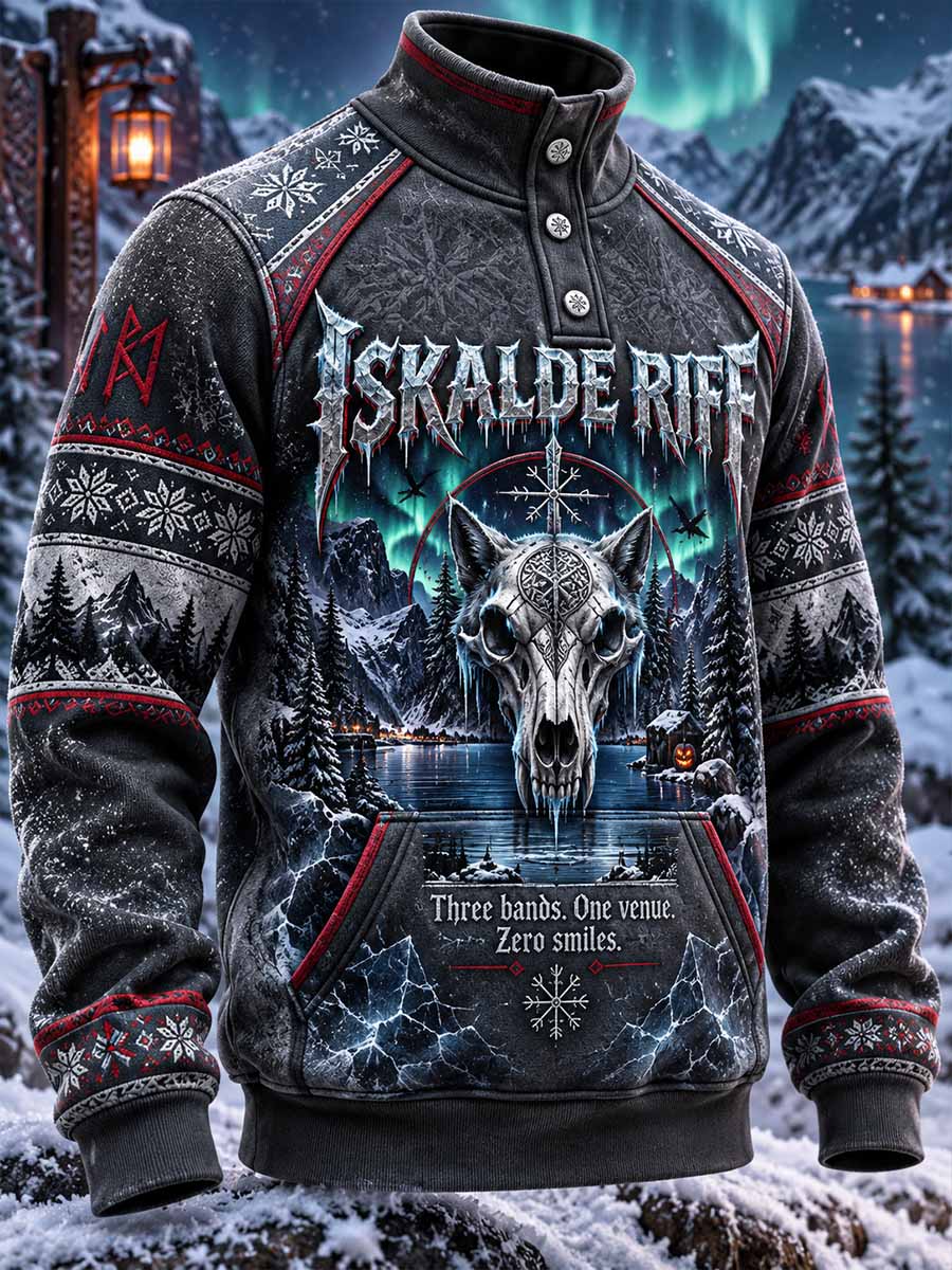 Herresweatshirt med grafisk trykk av heavy metal-musikk for vinteren