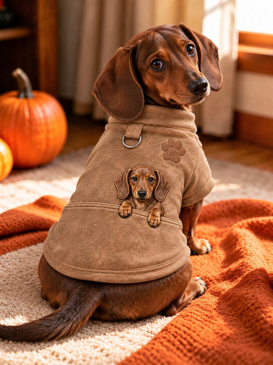 Söt hundtröja med dachshundmönster och korta ärmarna (med D-ring)
