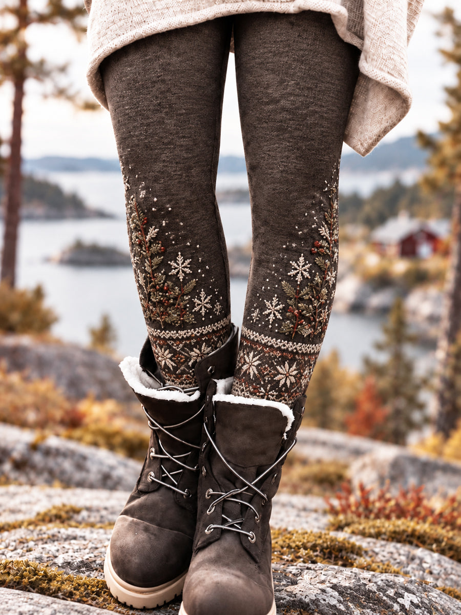 Kvinnor Retro Nordic-Style Snowflake Diamond-mönster Leggings