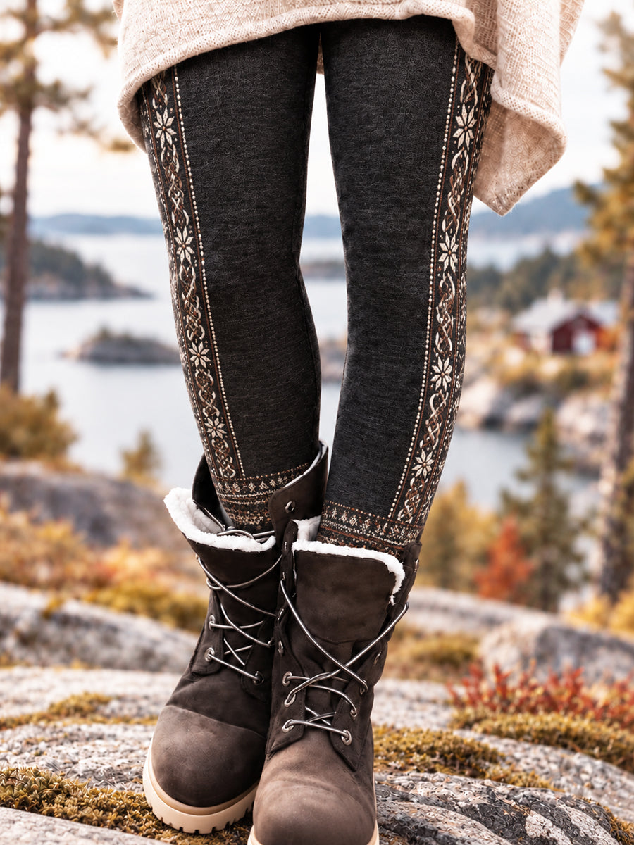 Kvinnors Retro Nordic-stil vävda Leggings