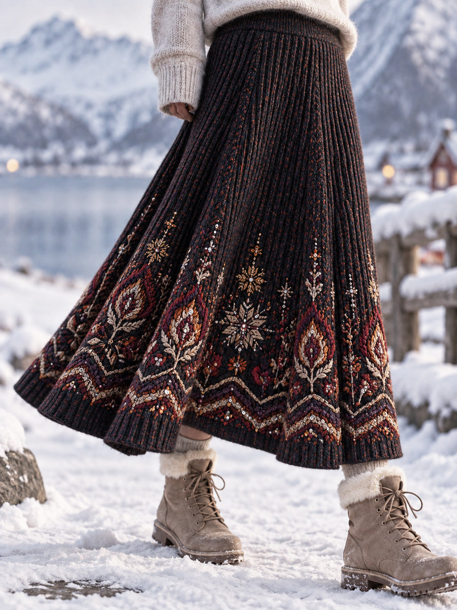 Kvinnors Nordic Botanical Print A-Line Skirt