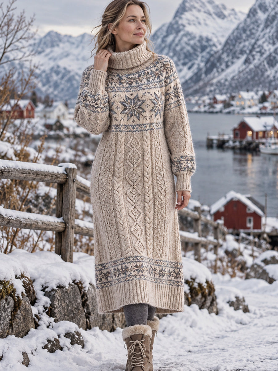 Kvinnors Classic Nordic Fair Isle High-Hack Dress