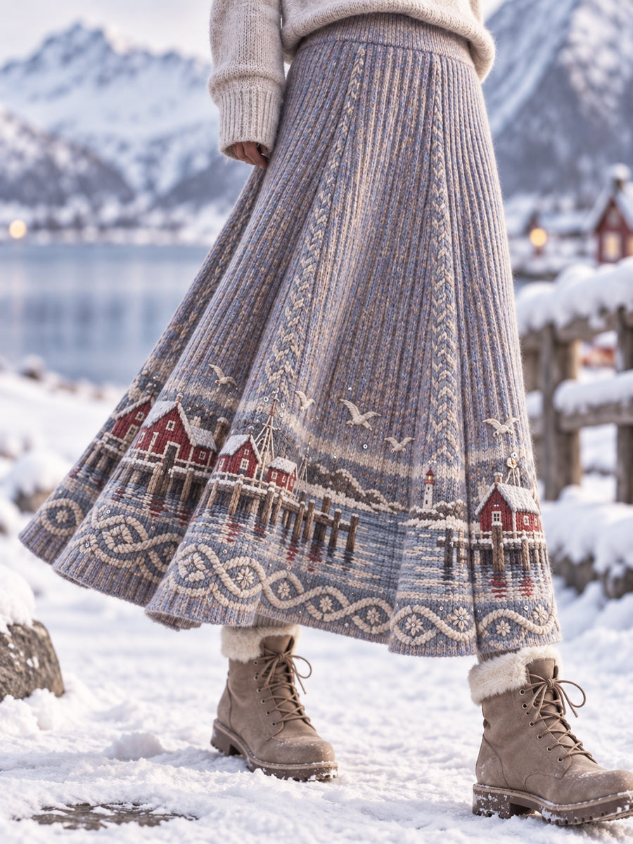 Kvinnors klassiska Nordic Island-Style A-Line Kjole