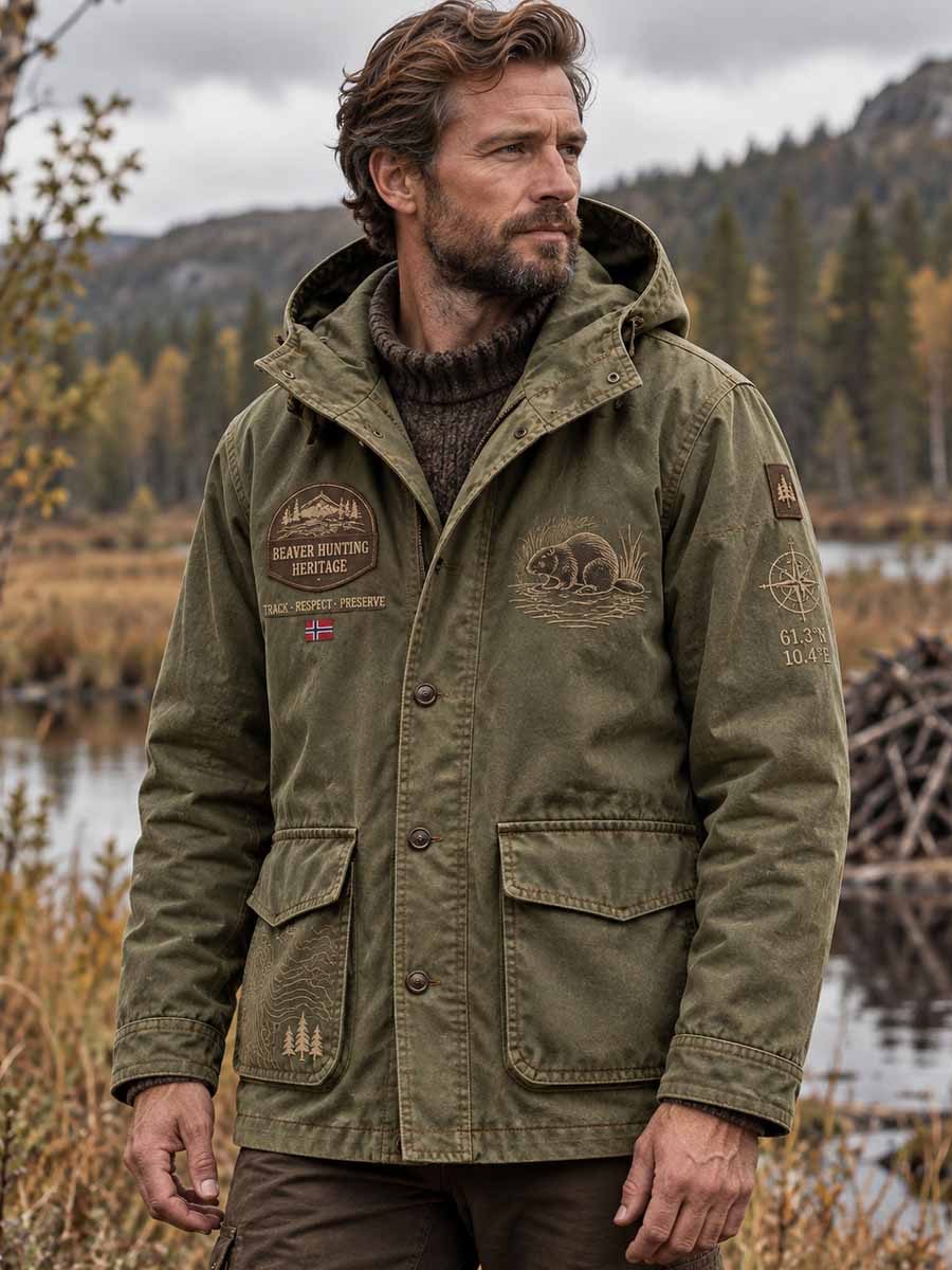Menns Vintage Eventyr jakt sesongen trykt jakke