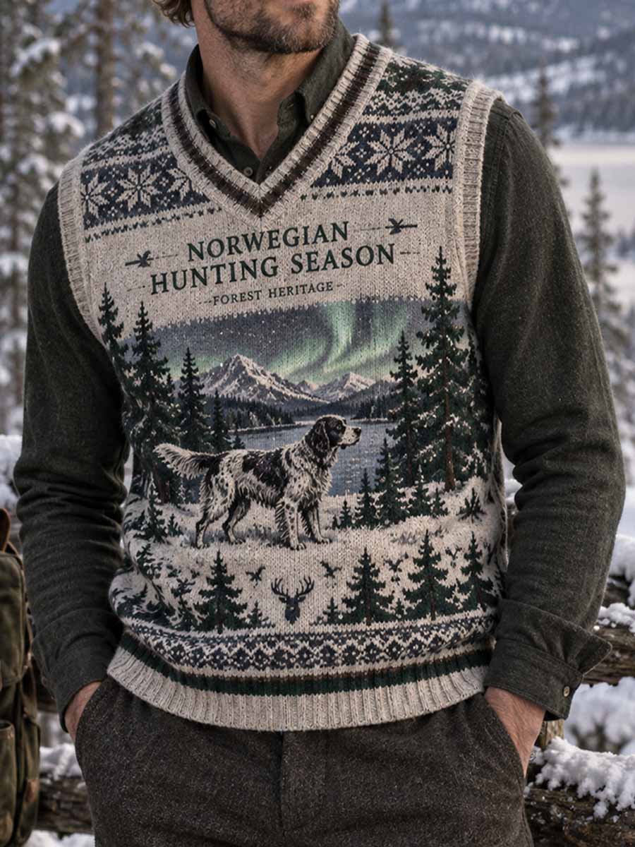 Menns vintage skogshund trykt vesttrøper