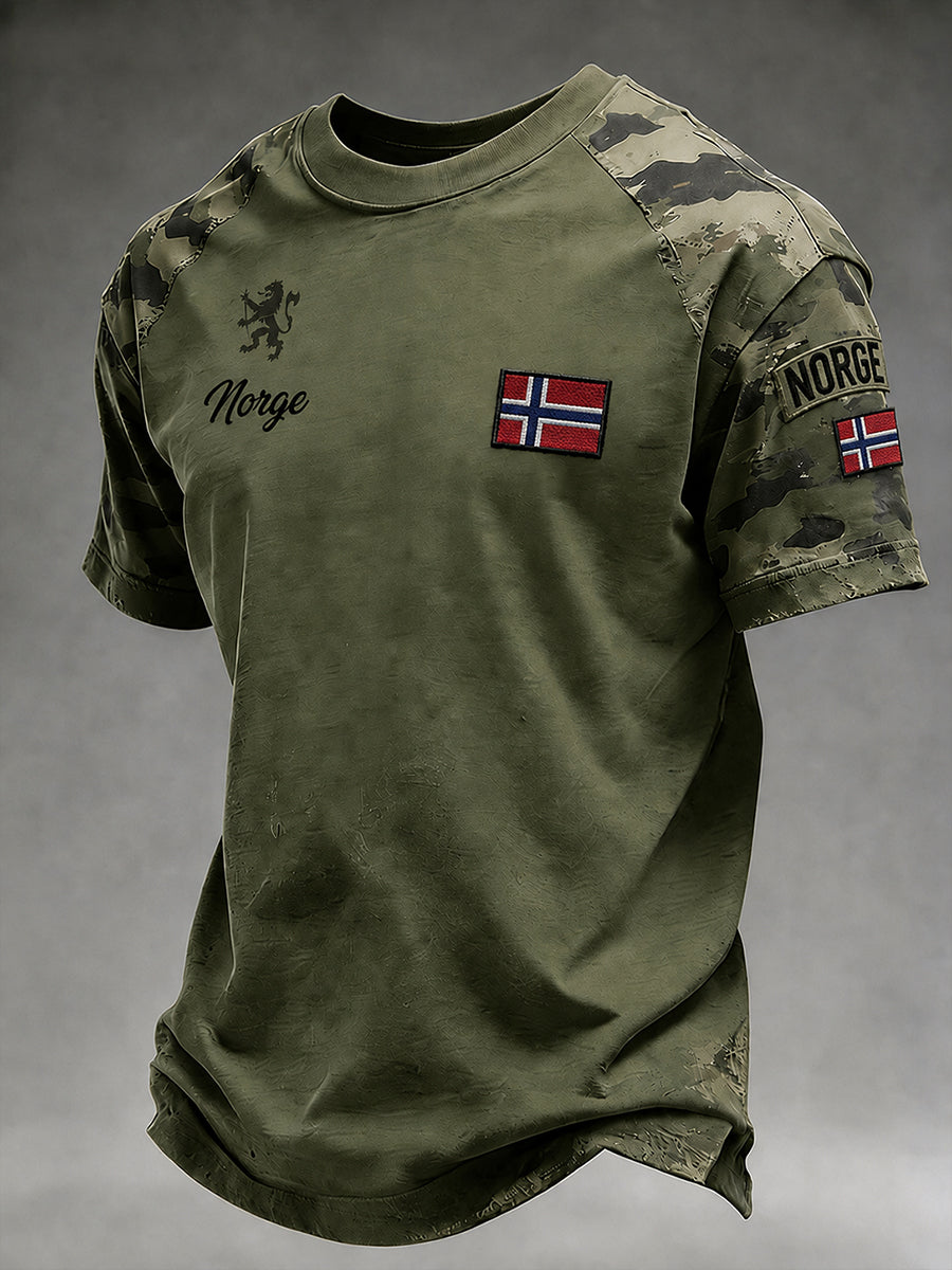 Herre-T-skjorte med korte ermer, vintage-kamuflasje og militærstil-trykk