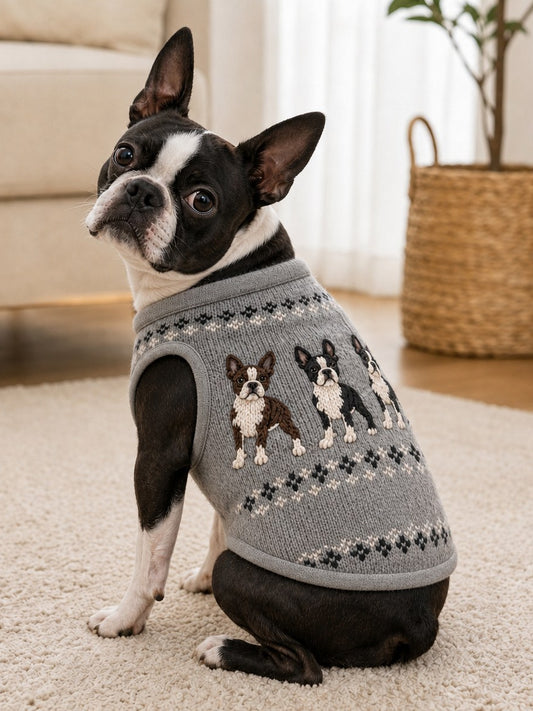 Vintage Boston Terrier hundar Isle Mönster Skriv ut Husdjur ärmlösa västa