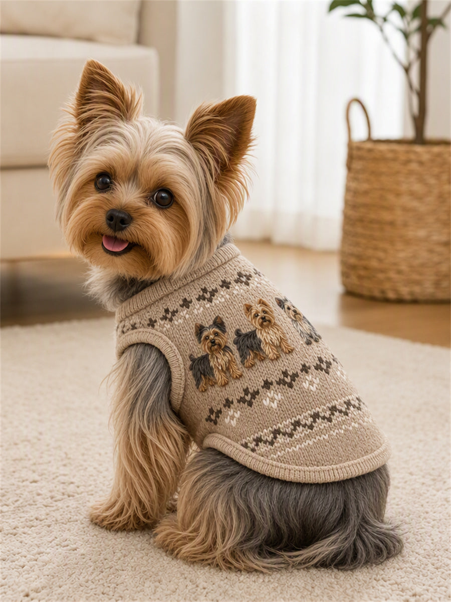 Vintage Yorkie Hundar Isle Mönster Skriv ut Husdjur ärmlösa västa