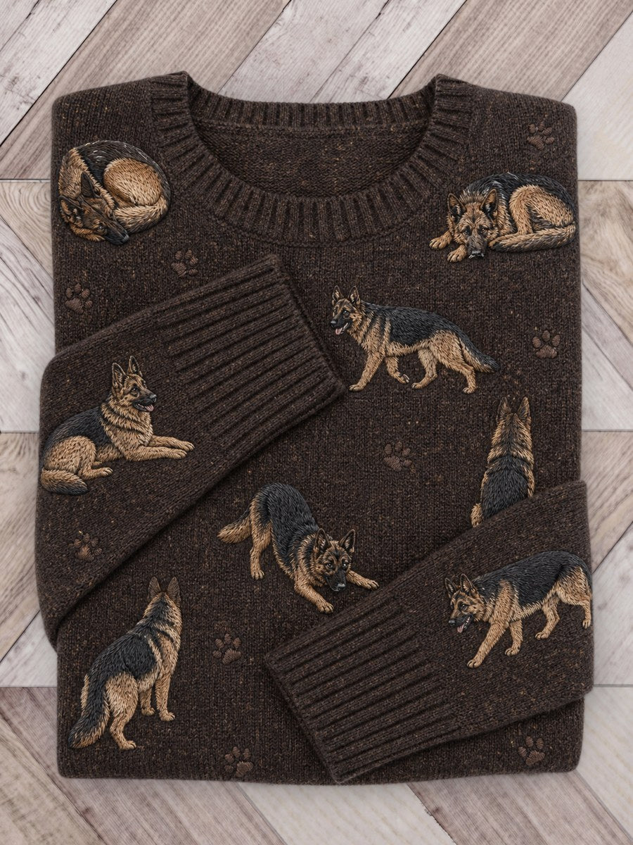 Kvinnors ljuvliga tyska Shepherd Dogs & Tass Prints Mönster Skriv ut besättning hals tröjar