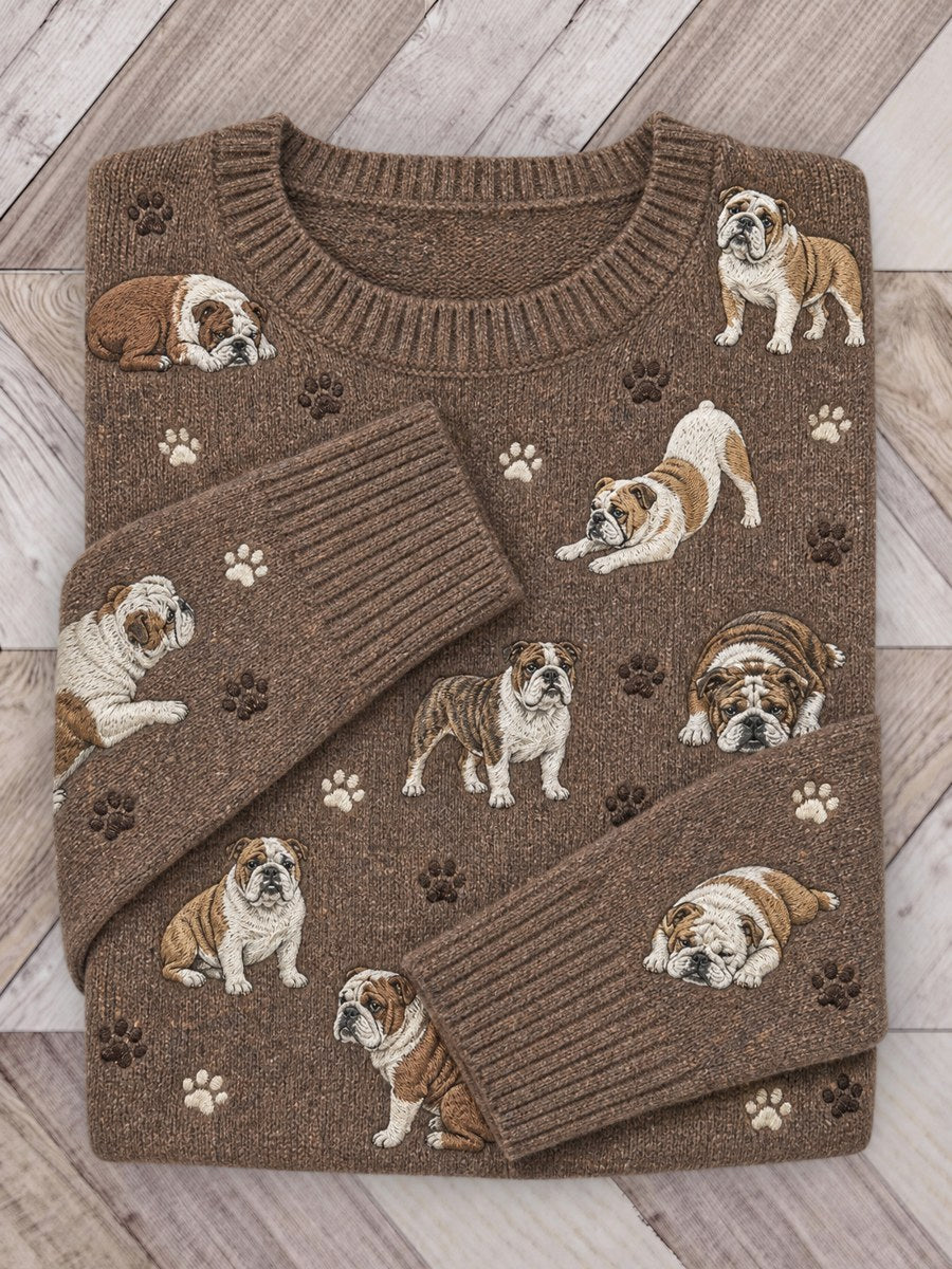 Kvinnors ljuvliga Bulldogs & Paw Prints Mönster Skriv ut besättning hals tröjar