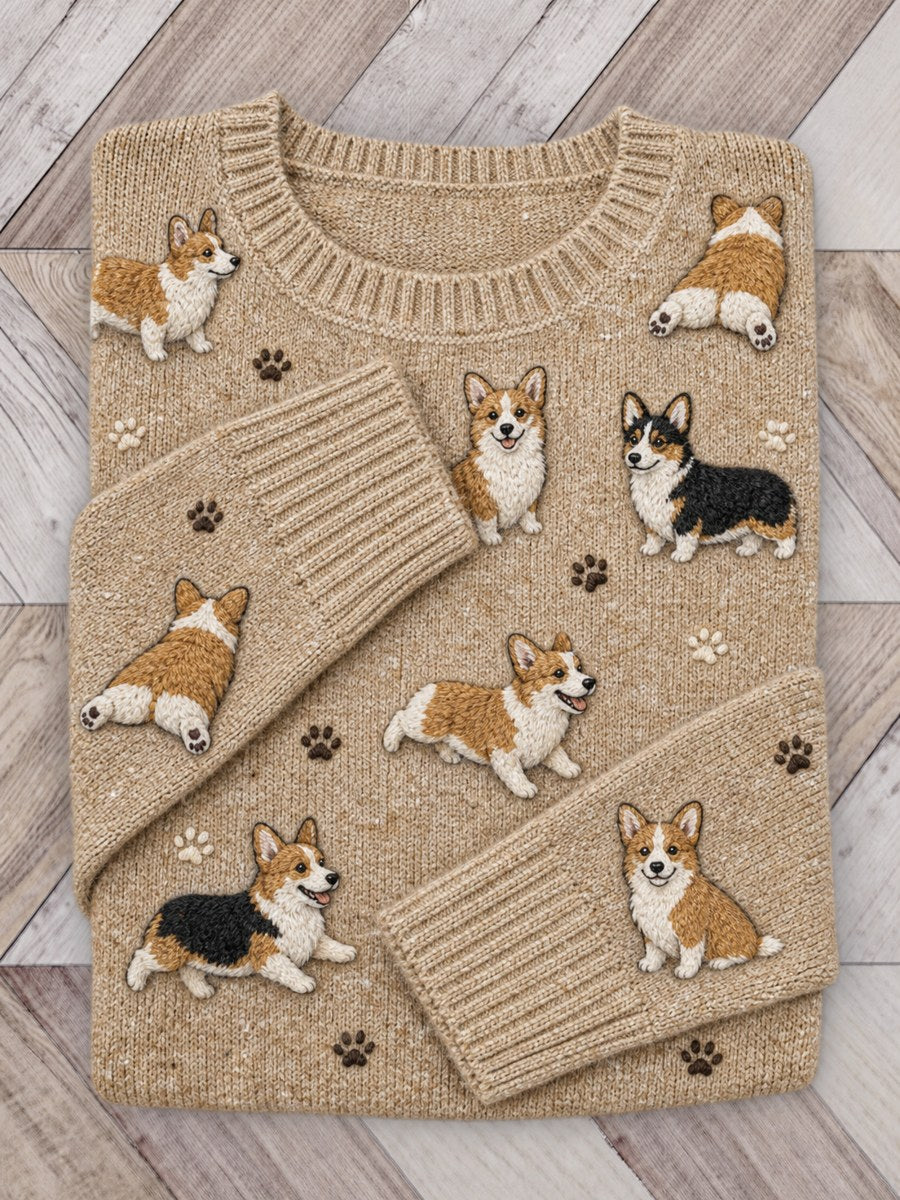 Kvinnors ljuvliga Corgi hundar & tassar Print Mönster Skriv ut besättning hals tröjar