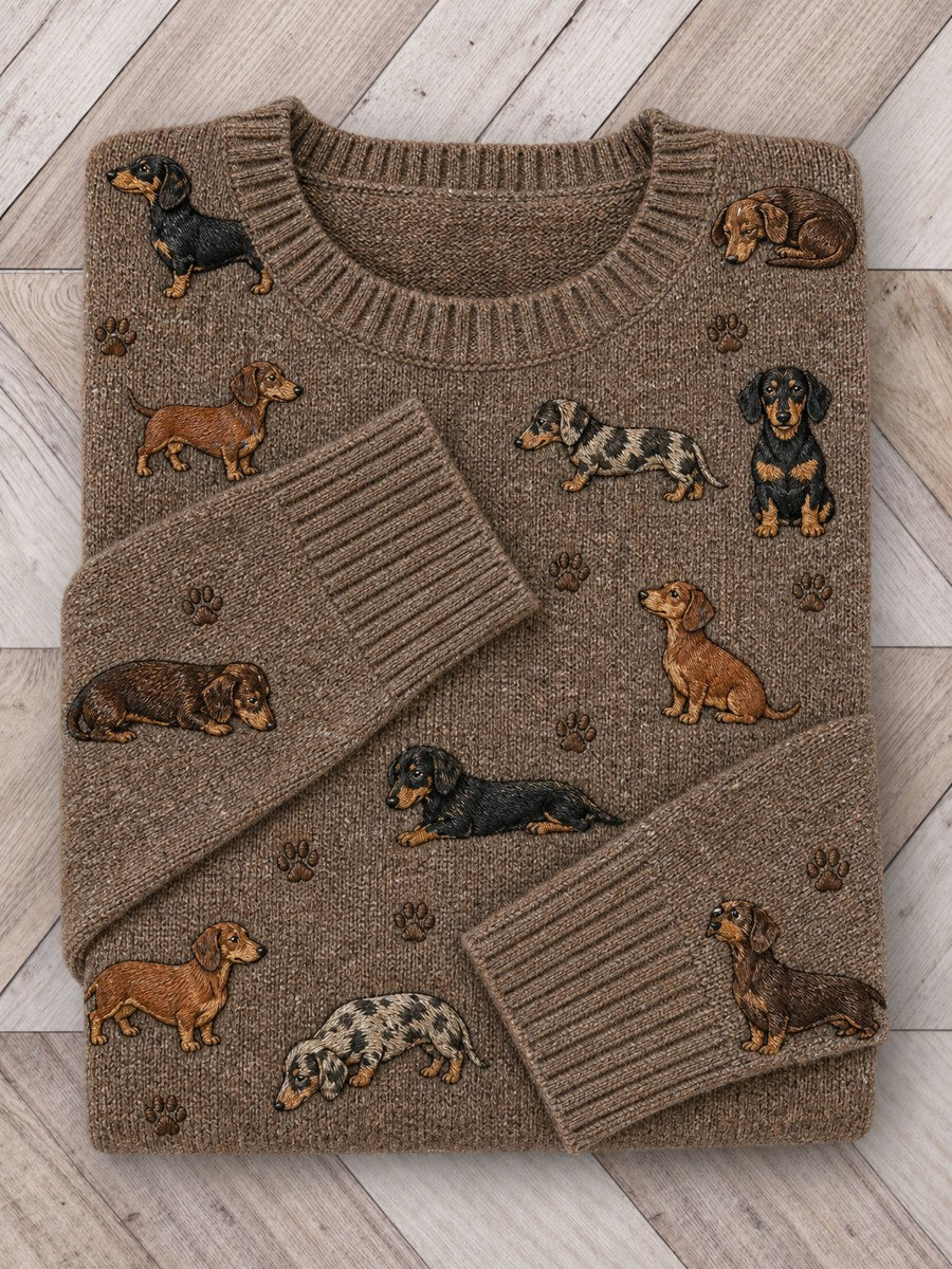 Kvinnors ljuvliga Dachhund hundar & Paw Prints Mönster Skriv ut besättning hals tröjar