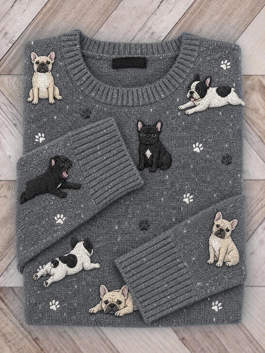 Kvinnors ljuvliga franska Bulldogs & Paw Prints Mönster Skriv ut besättning hals tröjar