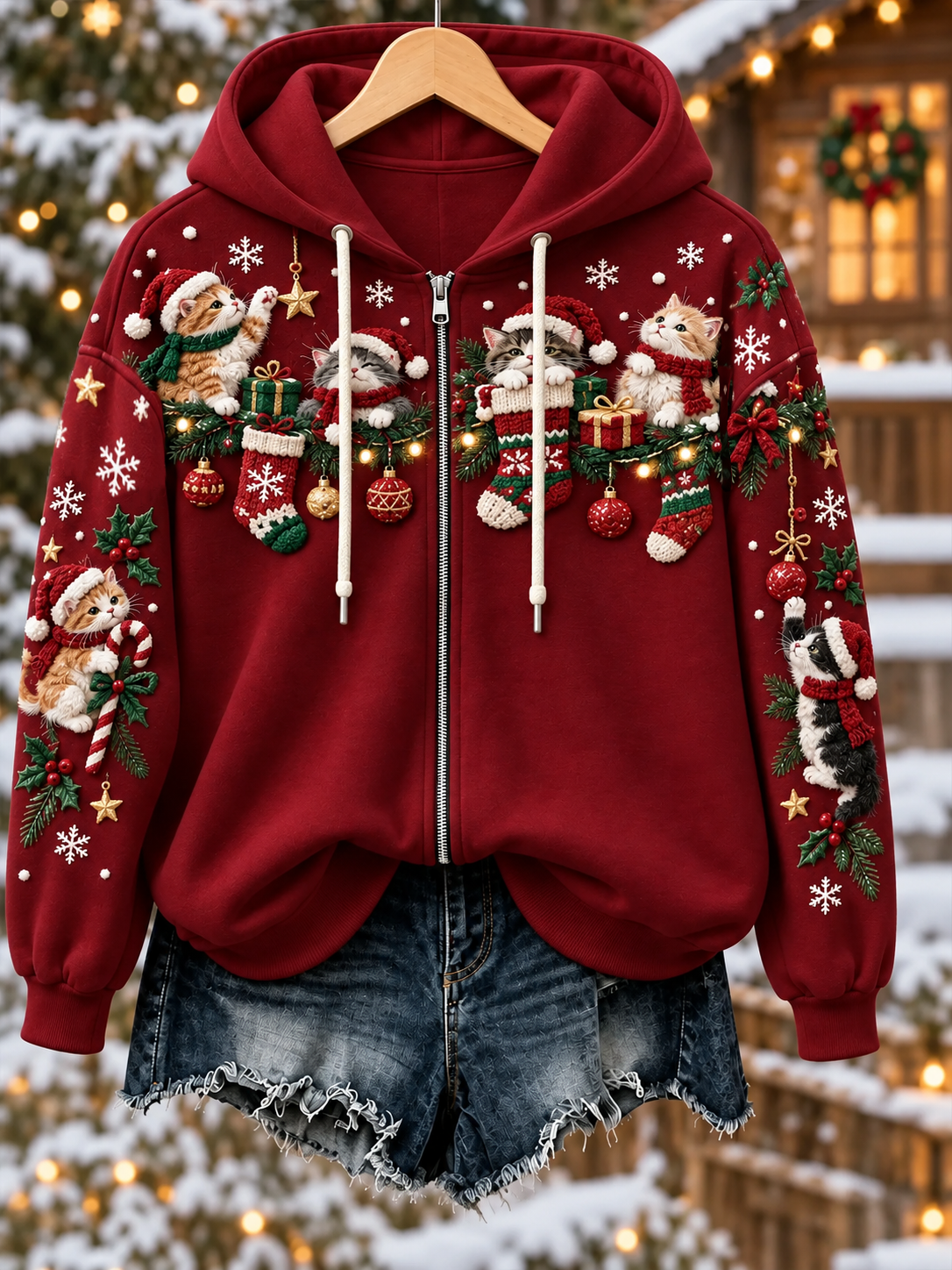Kvinnors jul Zip-Up Hoodie.