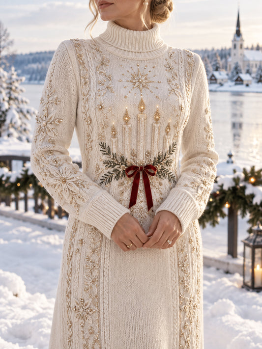 Damklänning i vintagestil för Luciatåget, med hög hals och ljuslyktor