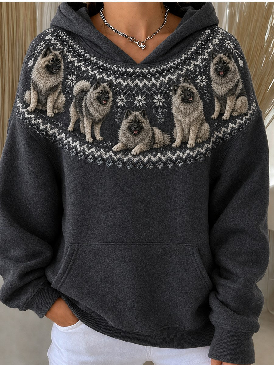 Kvinnors Vintage Keeshond hundar Yoke Isle Print Mysig Hoodie Print