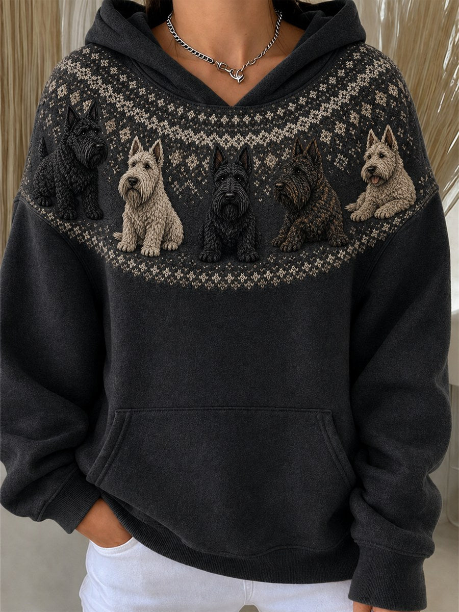 Kvinnors Vintage skotska terrierhundar Yoke Isle Print Mysig Hoodie.