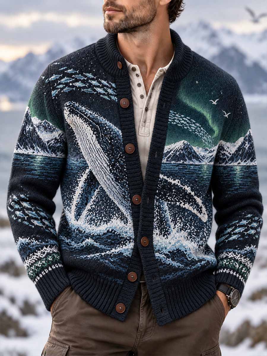 Menns hav hvalene trekk trykt cardigan